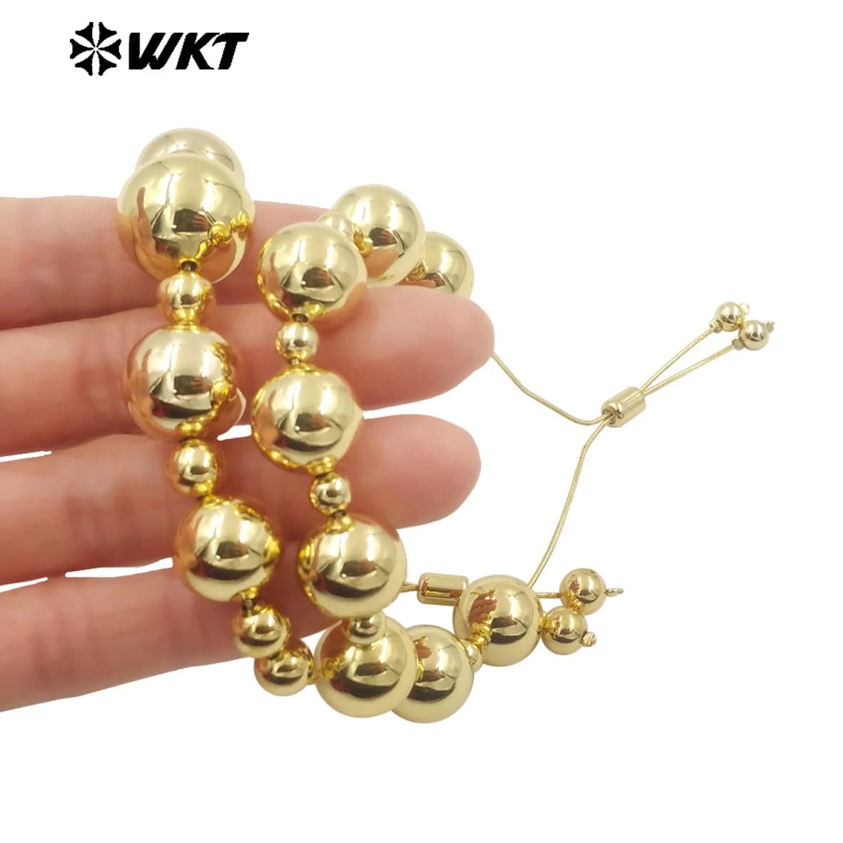 WT-JF345 Nuovo design all'ingrosso 18K grandi perline rotonde in ottone braccialetto a catena regolabile fatto a mano 10 pezzi