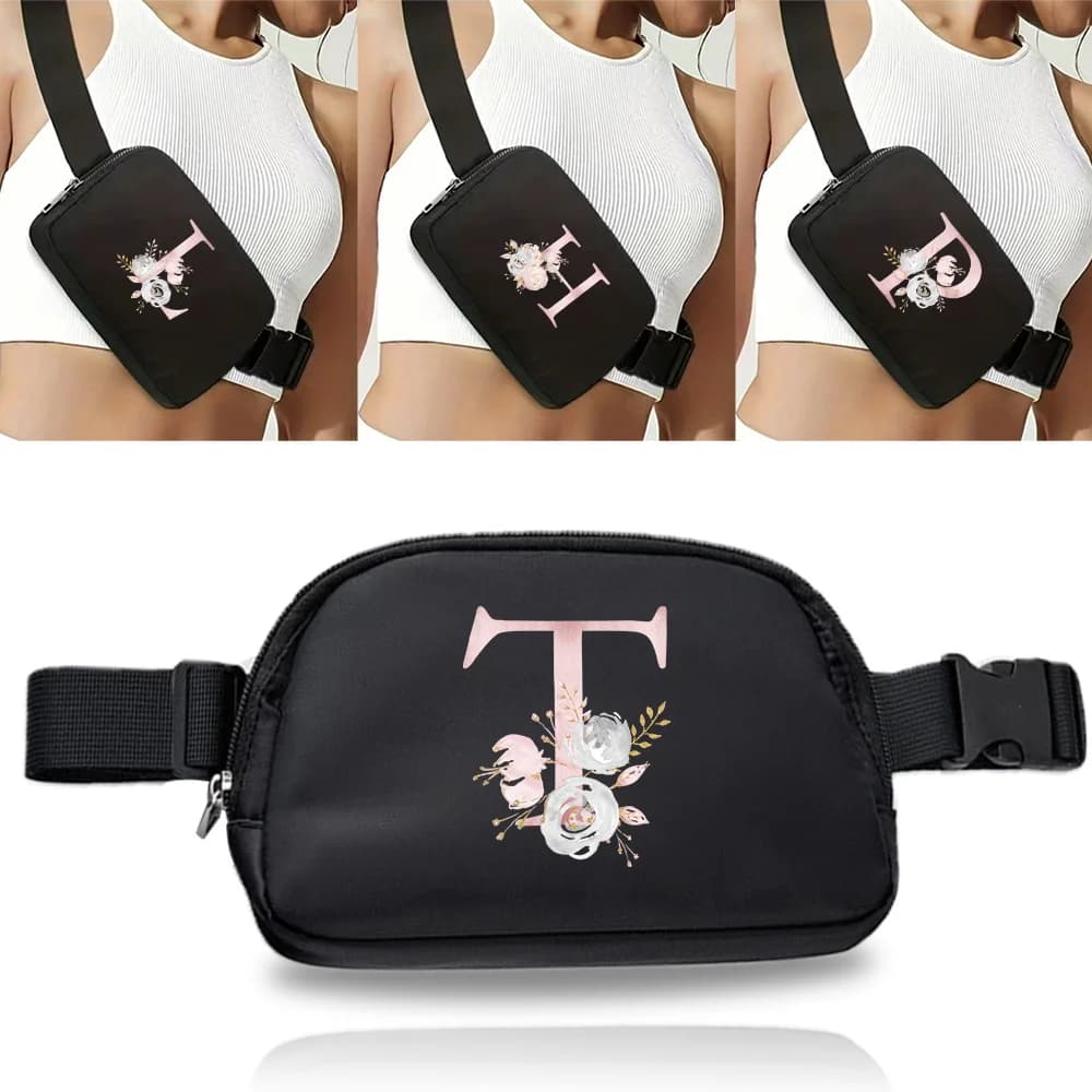 Waist Pack Belt Bag Mobile Phone Bag Pink Flower Printing Series Outdoor Sports Organizers Running Riding Fanny Pack Unisex