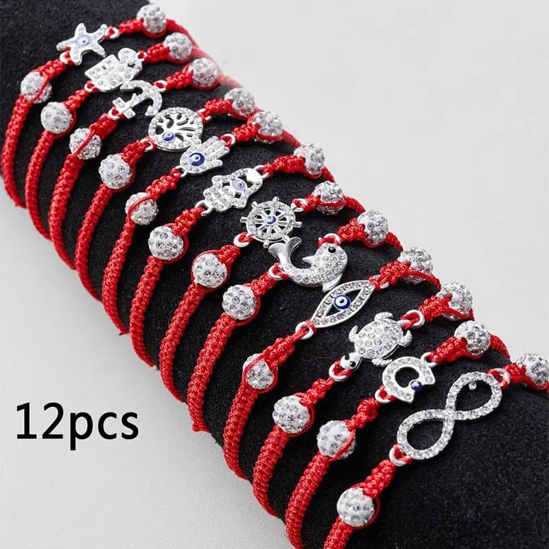 Set di 12 braccialetti Evil Eye per uomo e donna, braccialetto rosso intrecciato regolabile per proteggere l'amicizia
