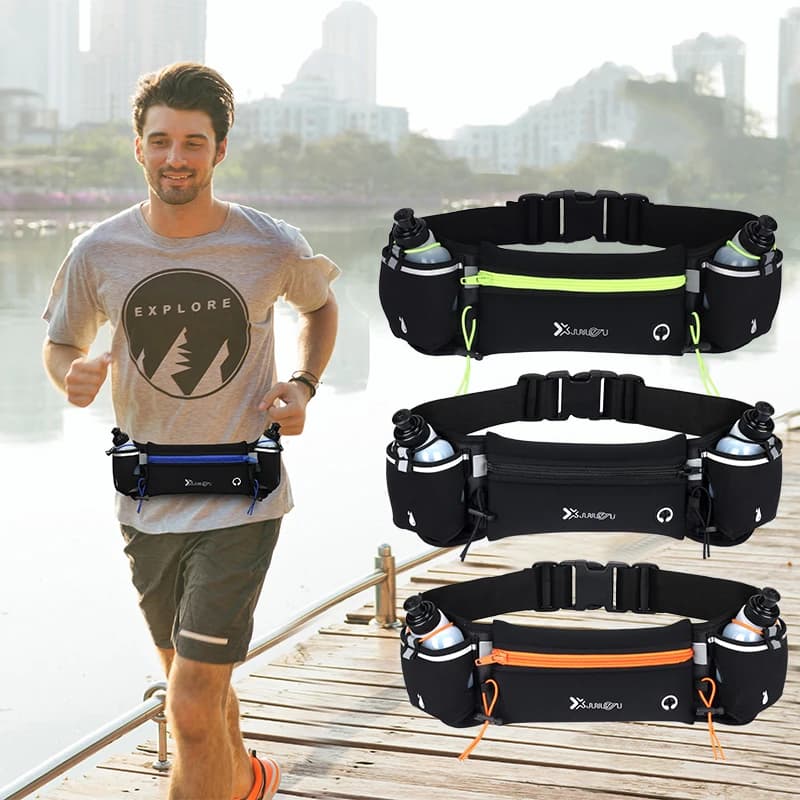 Running bag for marathon and trail, with double pocket for phone and bottle, fitness sports pouch