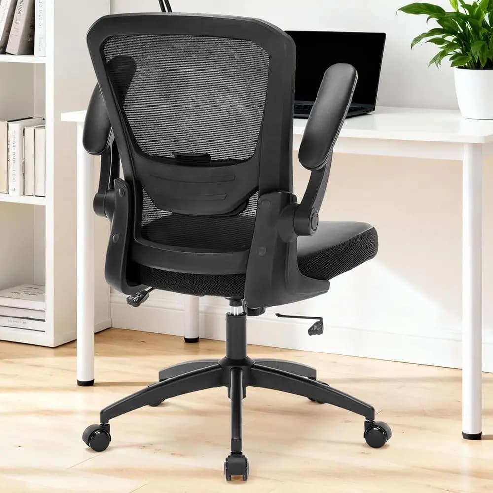 Sedia da ufficio ergonomica, sedia da scrivania in pelle PU da 400 libbre con schienale in rete, braccioli ultra spessi, supporto lombare regolabile per computer