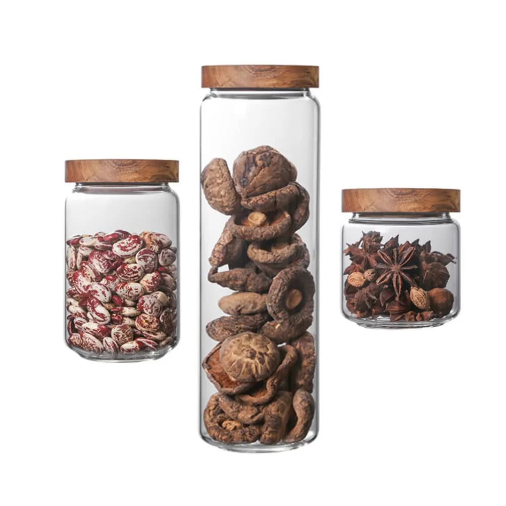 1Pcs High Borosilicate Glass Grain Storage Container Transparent Airtight Sealed Food Jar for Home Kitchen Cereal Snack Storage