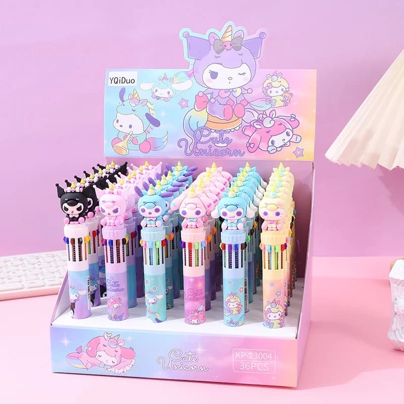 24 pz/lotto Sanrio Kuromi Melody Pochacco Cinnamoroll Penna Gel 10 Colori Carino Presse Penne A Sfera Ufficio Scuola di Scrittura Forniture