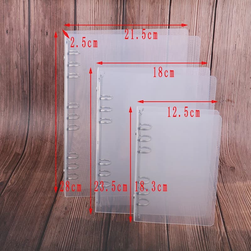 Raccoglitore ad anelli creativo trasparente in twill PP, formato A6, A5, B5, a sei o nove fori, per quaderni e agende a fogli mobili