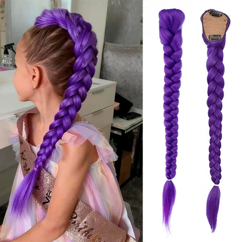 Synthetic Horsetail Purple Treated Long 26 Inches, Rumi Costume Hairstyle with Clip for Girls, Halloween and Christmas