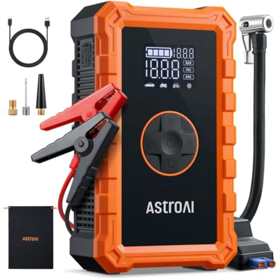 Avviatore di Emergenza con Compressore d'Aria 3000A di Picco, Avviatore Portatile per Auto 9.0 Benzina/6.5L Diesel con Compressore Cordless 150PSI