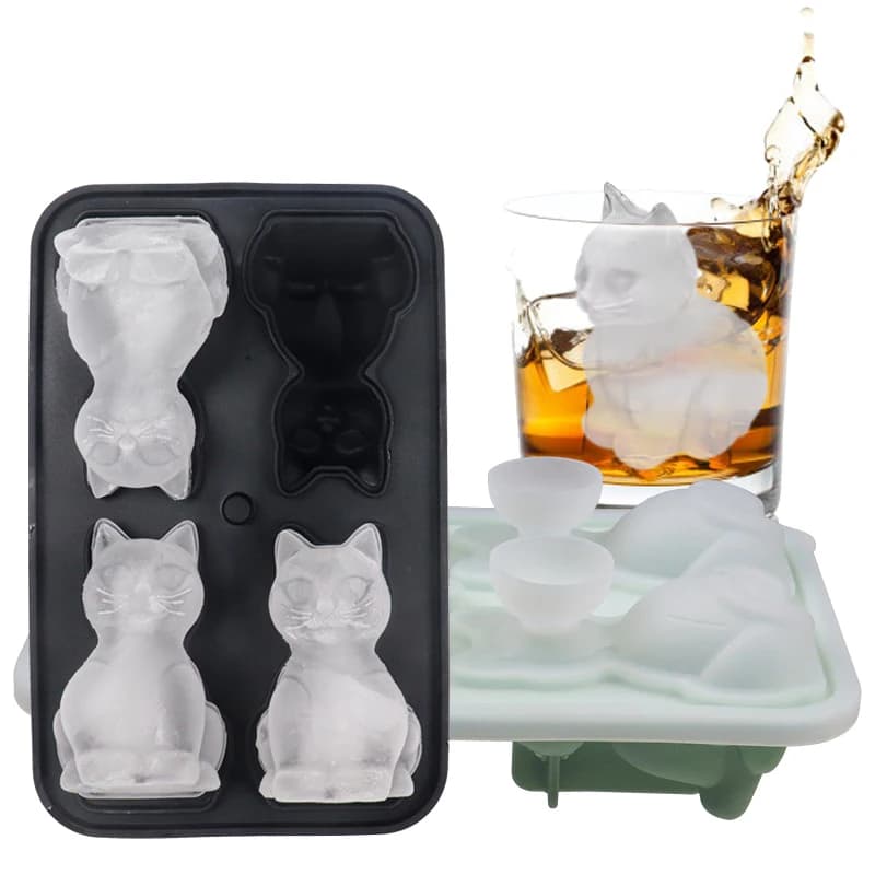 Stampo per Cubetti di Ghiaccio a Forma di Gatto in Silicone Senza BPA, Vassoio 3D per Palline di Ghiaccio a Forma di Animale per Dolci Congelati Fai-da-Te, Accessorio per Bevande Fredde per Casa, Cucina e Feste