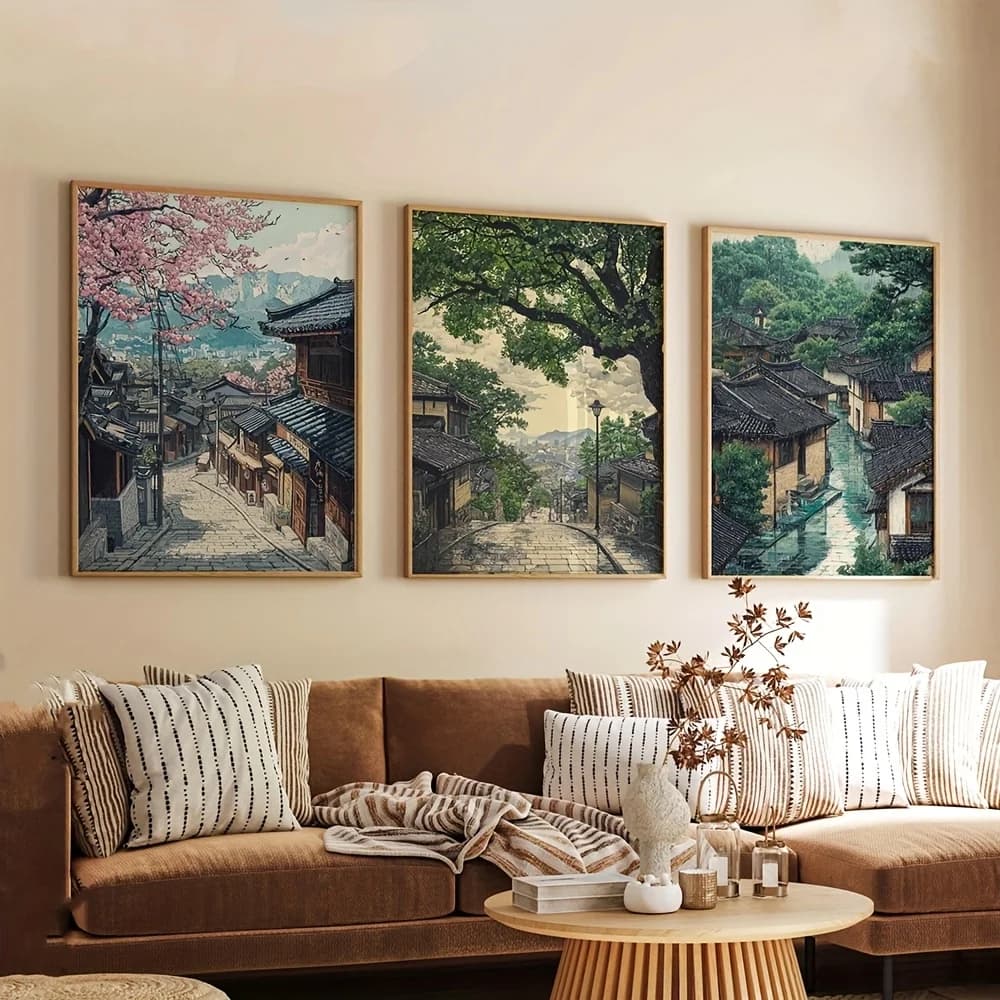 3 pezzi di poster artistici da parete su tela con paesaggi retrò della città di Seoul, stampe di strade coreane senza cornice per decorazioni per soggiorno e camera da letto, regali