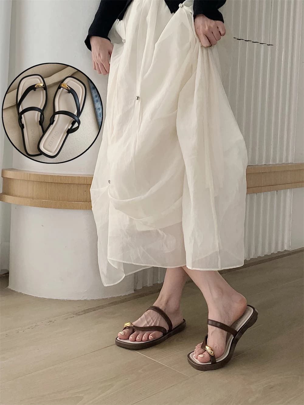 Sandali Estivi da Donna con Suola Piatta, Scarpe da Spiaggia Antiscivolo, Ciabatte Comode in PVC Bicolore