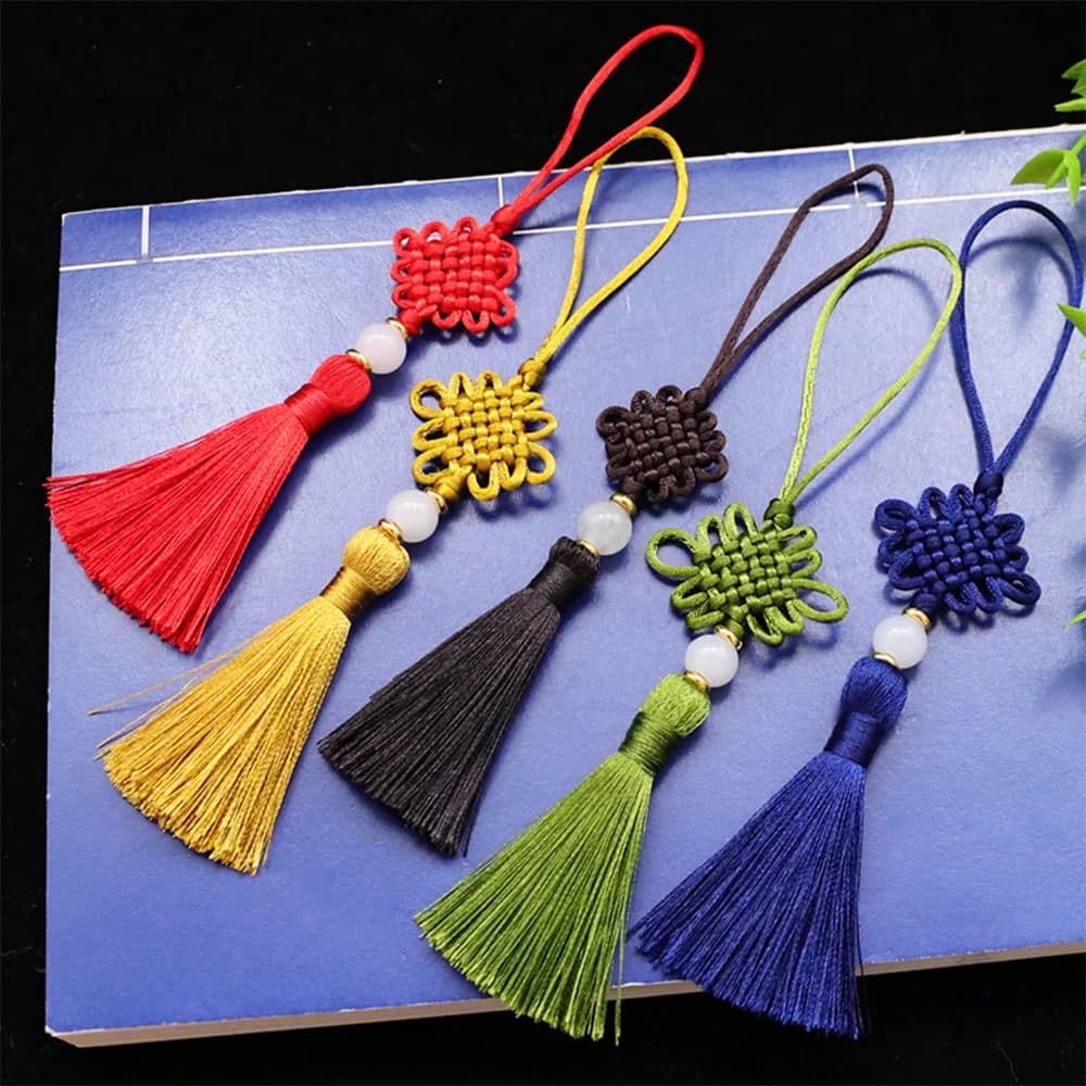 3/5/10pcs Chinese knot tassels six-lobed square knots jade beads tassels USB flash drive sachet bookmark pendant home decoration