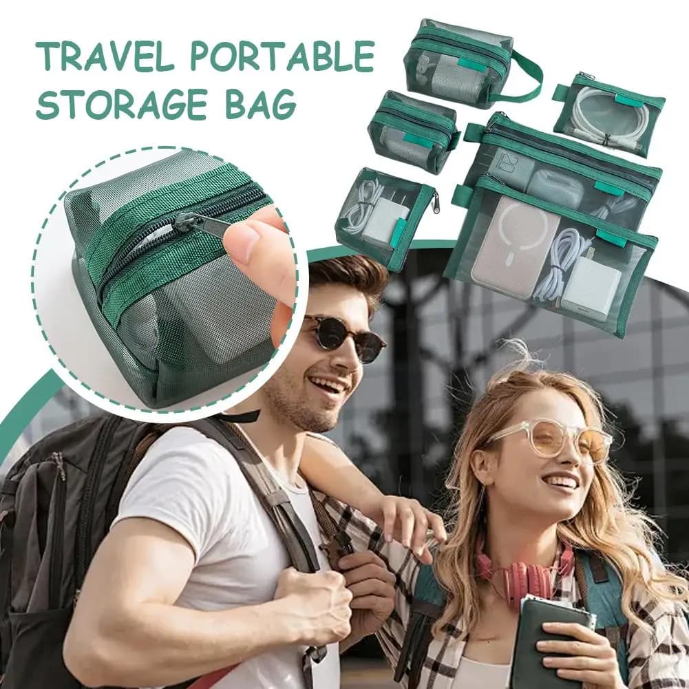 Set di 6 Borse Portaoggetti in Rete con Cerniera, Organizer da Viaggio Portatile per Cavi Dati, Auricolari, Accessori per Telefono, Cosmetici e Monete
