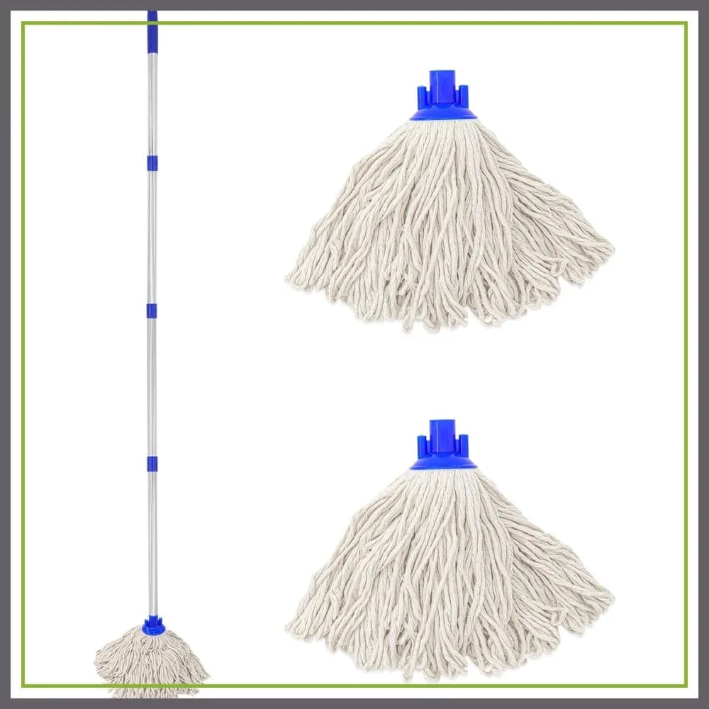 Mop in Cotone EaseYourDay, Asta in Acciaio Inox a 4 Sezioni + Due Teste di Ricambio in Cotone