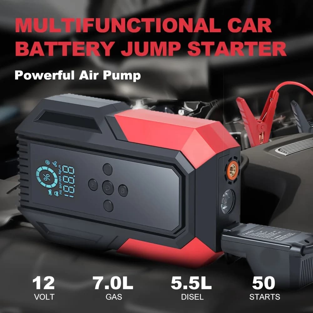 Avviatore di emergenza per auto portatile 4 IN 1 con compressore d'aria QC3.0/luce display intelligente 150PSI 3000A 12V Avviatore di emergenza per batteria per auto
