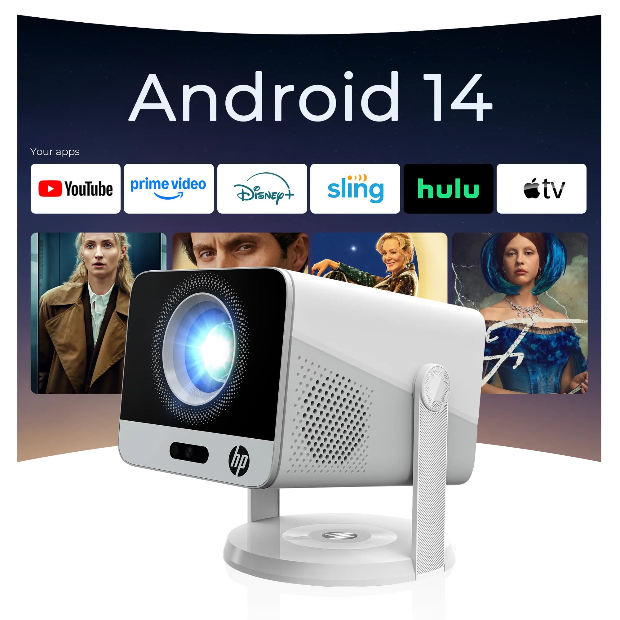 Proiettore HP Allwinner H726 1080P FHD Android 14 Dual Wifi6 BT5.4 1920*1080P Home Cinema Beamer Portatile da Esterno MC425