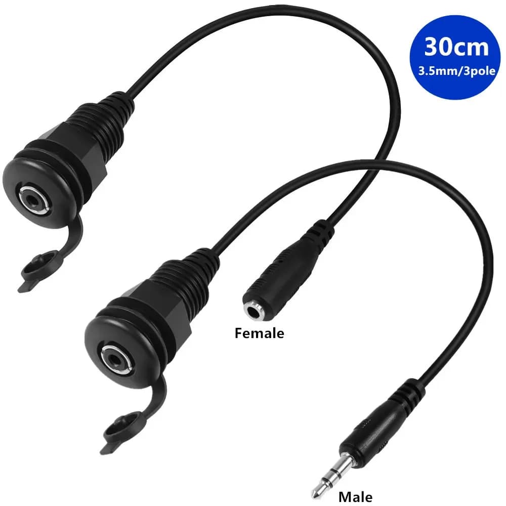 Cavo impermeabile filettato da 3,5 mm, adattatore stereo da 1/8 maschio a femmina per montaggio a incasso, connettore TRS da 3,5 mm per cuffie
