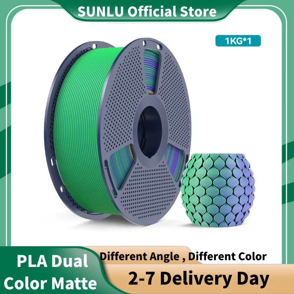 Filament PLA SUNLU Bicolor Opaco 1KG, for 3D Printer, High Precision 1.75mm, Without Grovives, for MK8, Creality Ender3