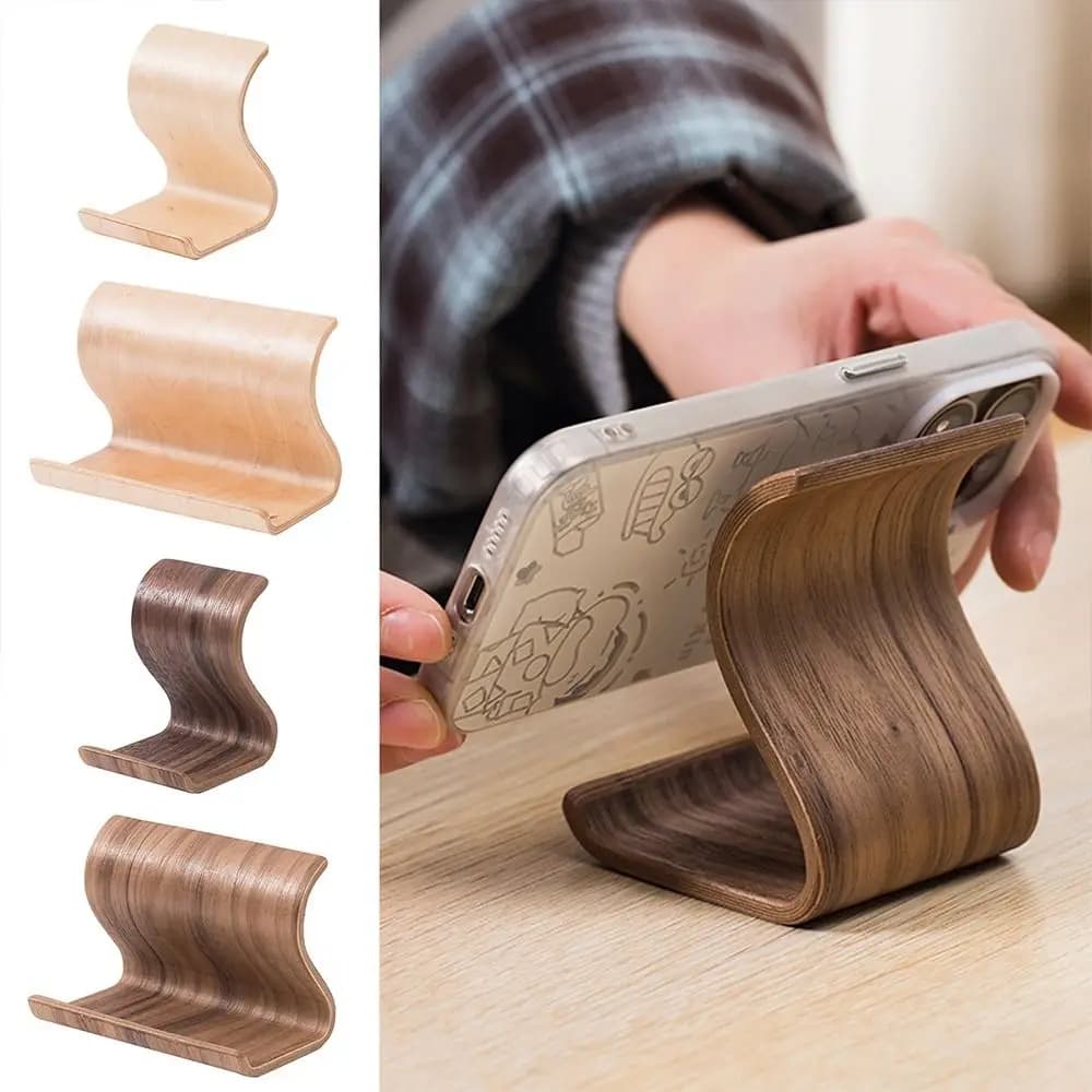 Simple Multi-functional Phone Holder Wood Two Size Phone Stand Yellow Coffee Tablet Stand Desktop Ornament
