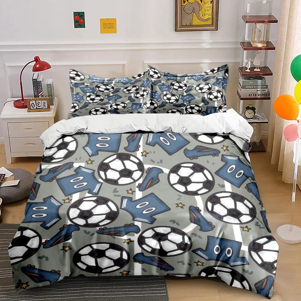 Set di Biancheria da Letto 3 Pezzi con Motivo Calcio e Pallone, Lenzuola e Federe in Morbida Microfibra per Camere da Letto Sportive per Bambini