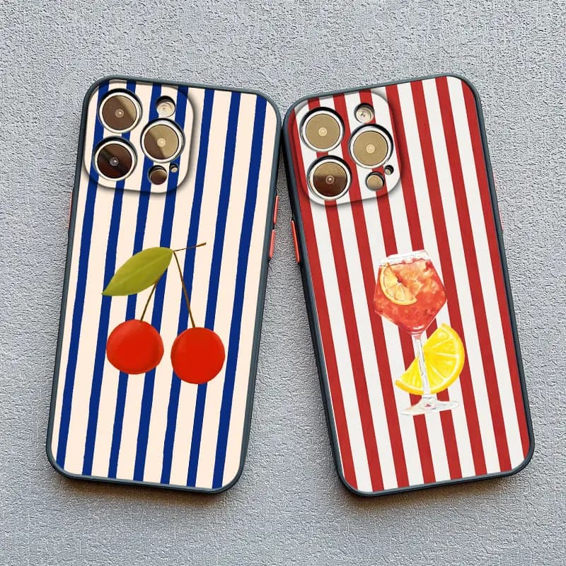 Custodia per telefono rosso blu striscia frutta limone ciliegia per IPhone 13 Mini 12 11 Pro Max 17 16 15 14 Pro Max Plus XR XS X Cover posteriore