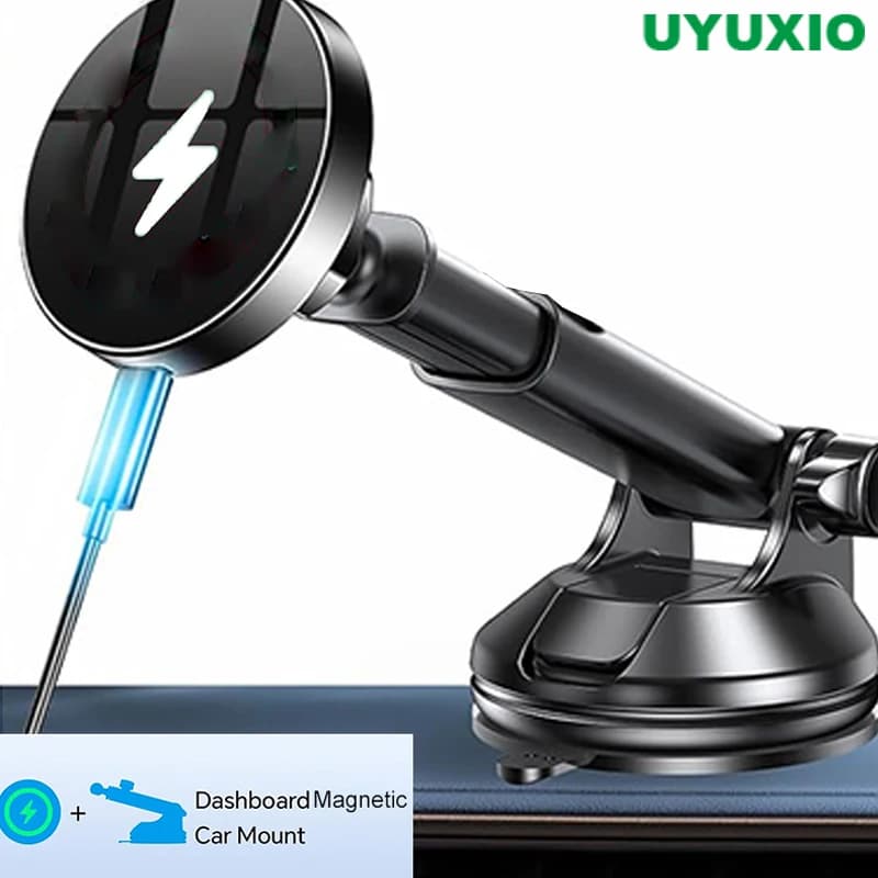 UYUXIO Dashboard Magnetic Wireless Car Phone Charger Adapter 15W Windshield Car Phone Holder for iPhone 16 15 14 Pro Max 12
