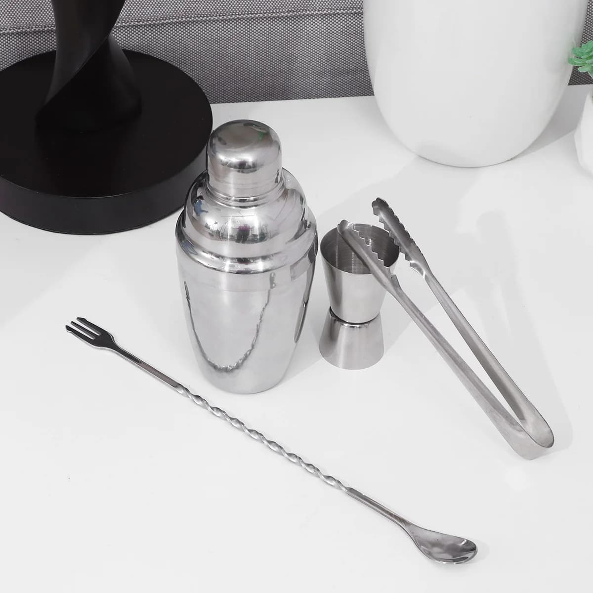 4 pezzi set di strumenti per barista in acciaio inossidabile cocktail shaker pinze per ghiaccio miscelazione cucchiaio misurino per bar ristorante miscelatore per bevande domestiche