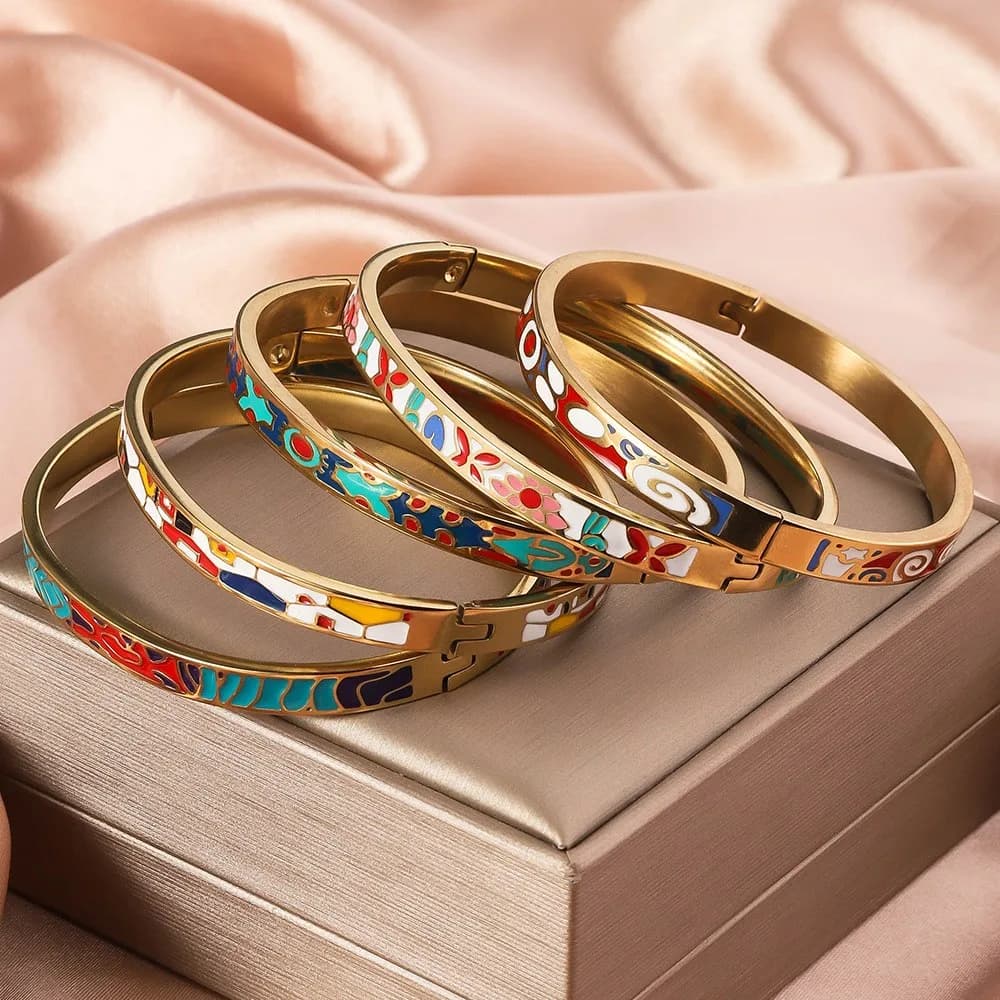 Bracciale in acciaio al titanio, squisita forma geometrica, moda gocciolante d'olio, gioielli con bracciale in smalto in acciaio inossidabile