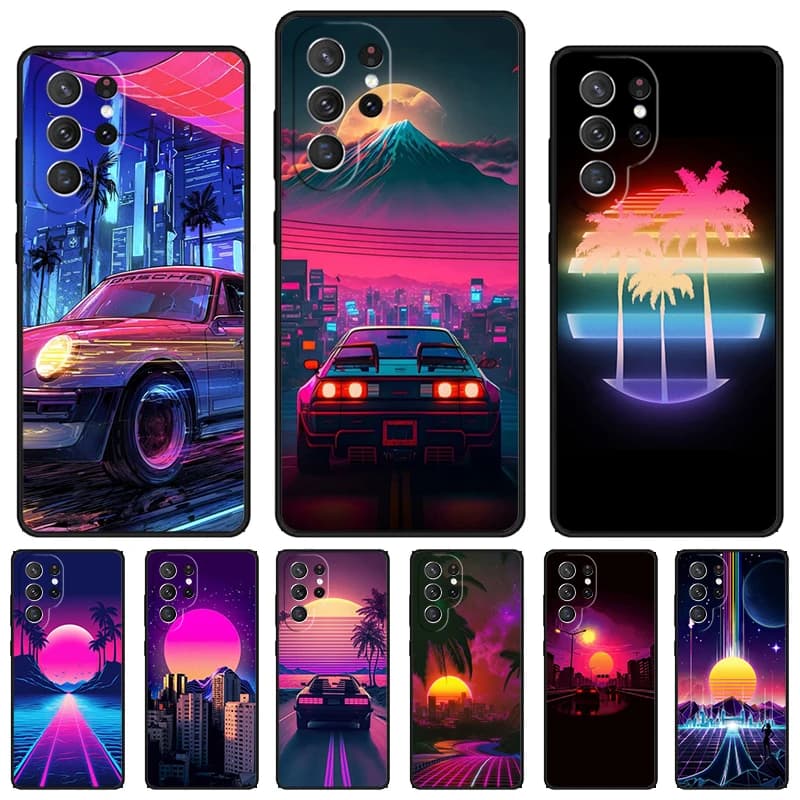 Custodia per telefono al neon Synthwave Retro anni '80 per Samsung Galaxy S24 S25 S23 S22 Ultra Note 10 20 Plus S20 S21 FE Cover