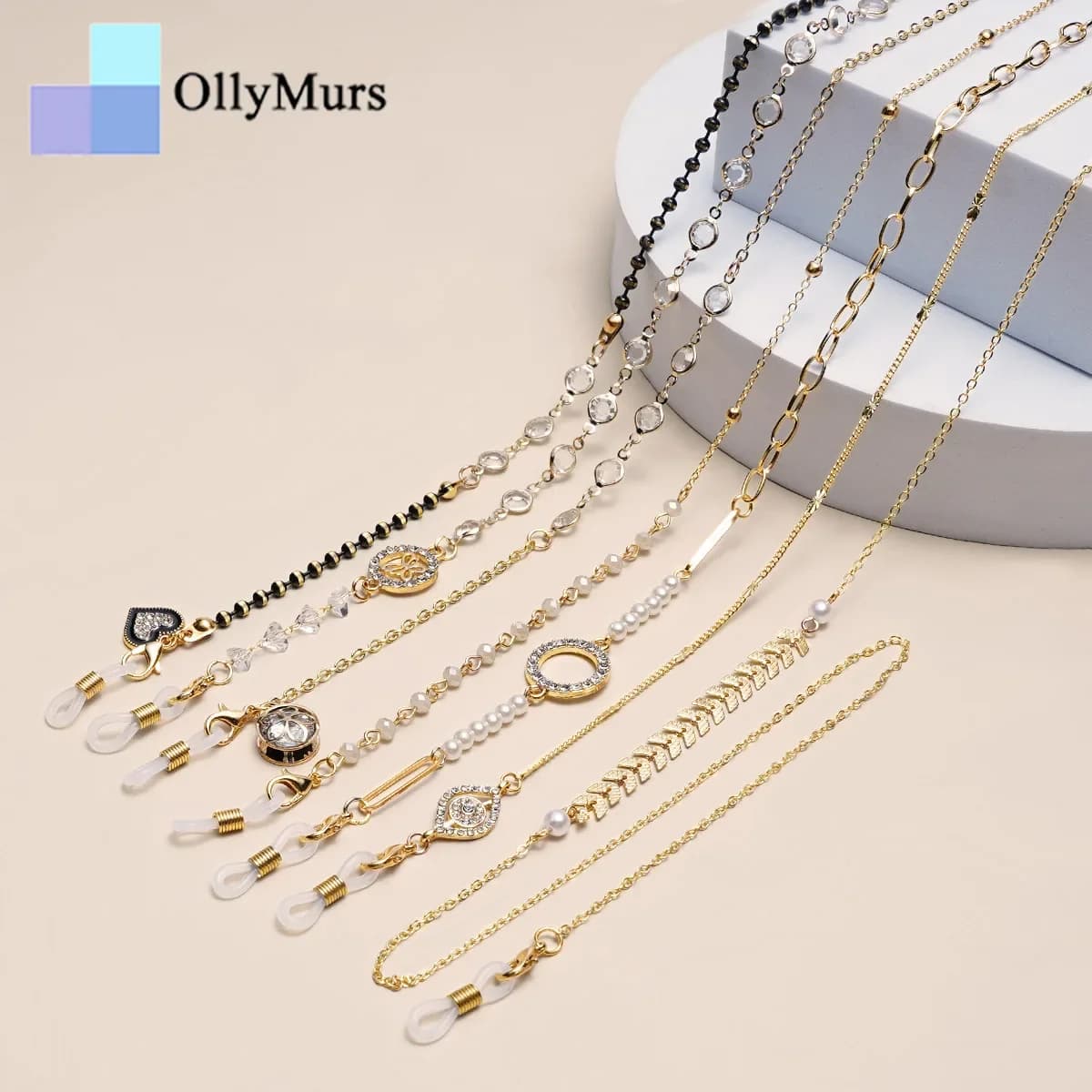 OLLYMURS Catene per occhiali alla moda Perline di perle di Boemia Occhiali da sole Cord Strap Maschera per il viso Catena Accessori per gioielli Regali per occhiali