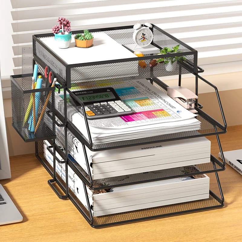 A4 Paper Organizer for Office, Documents, Letters, Books, Brochure, Filling Tray, Shelf Support, Wire Mesh Holders