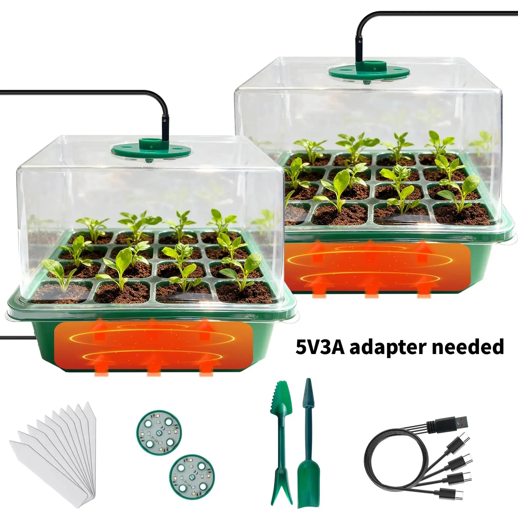 SeHeated 24-Cell Seed Starter Kit with Grow Light and 2 Humidity Domes, Plant Starter Trays Mini Greenhouse Germinator