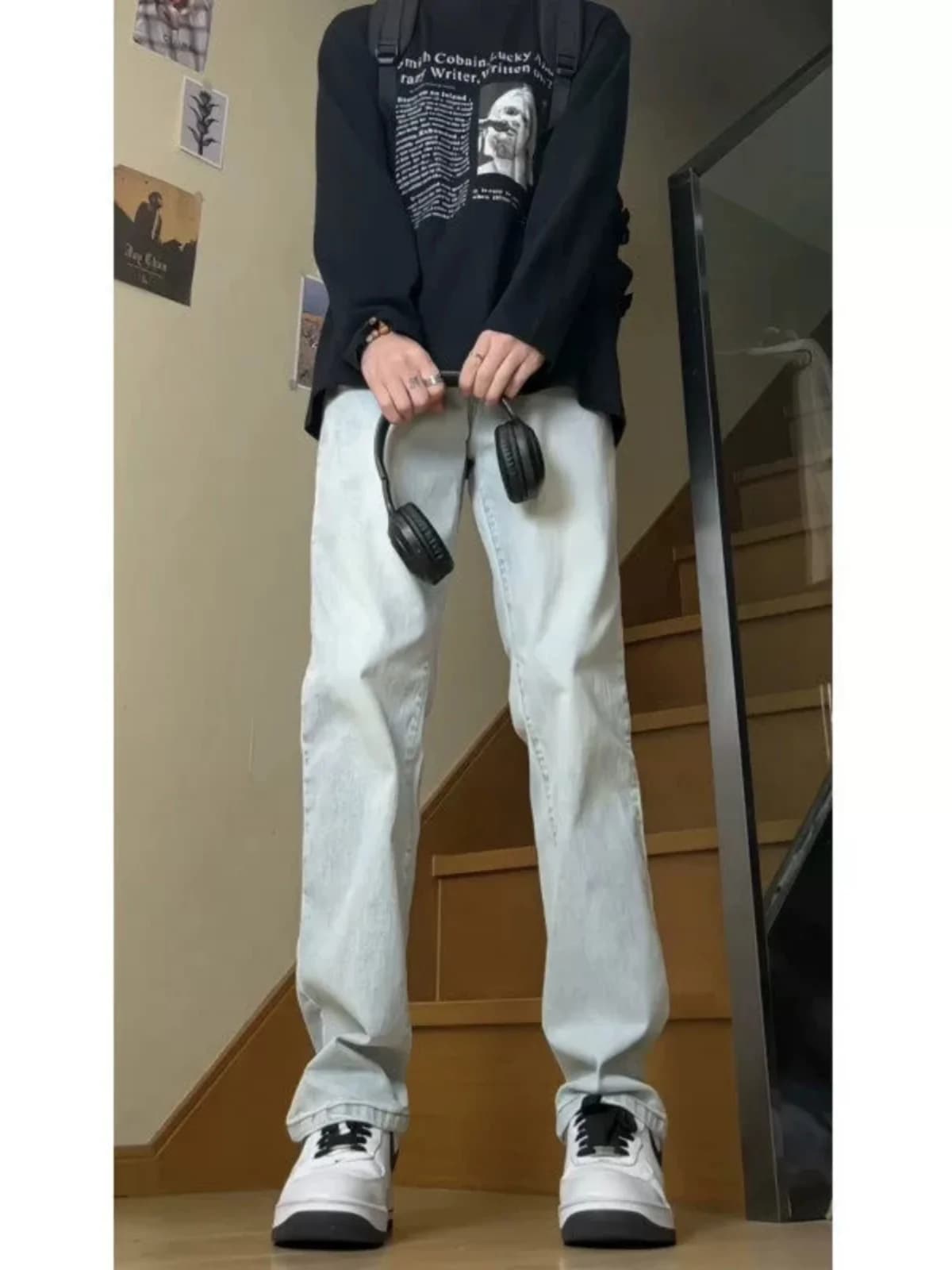 Slim Fit Micro Flare Jeans Men's CleanFit American Retro Straight Leg High Waist Lift Pants Autumn Youth Trendy Wear Resistant