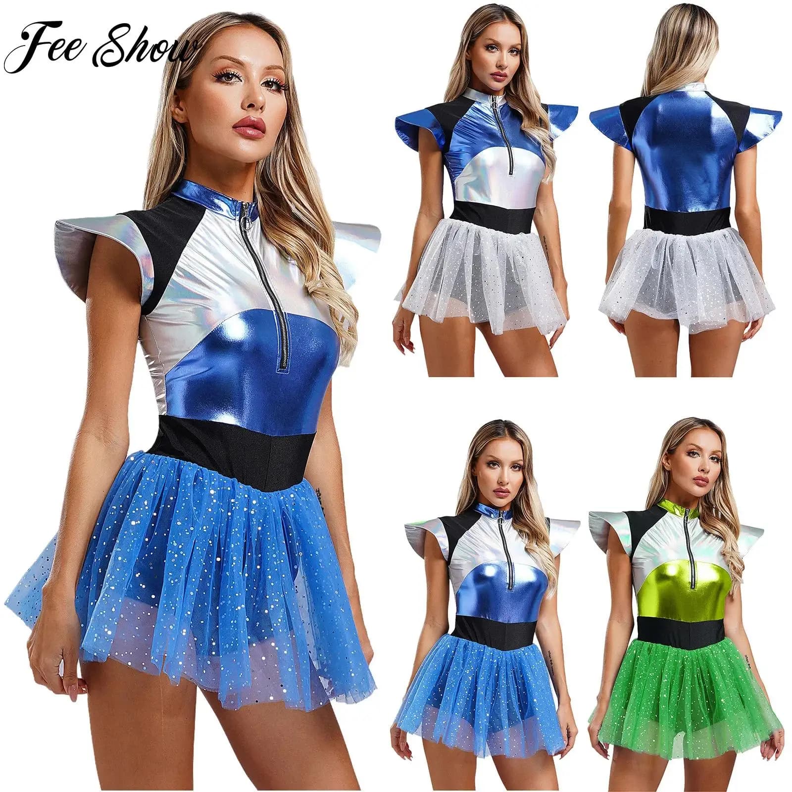 Costume cosplay da donna alieno spazio esterno astronauta robot vestito dal tutu cadetto spaziale gonna in tulle tuta per la festa di carnevale di Halloween