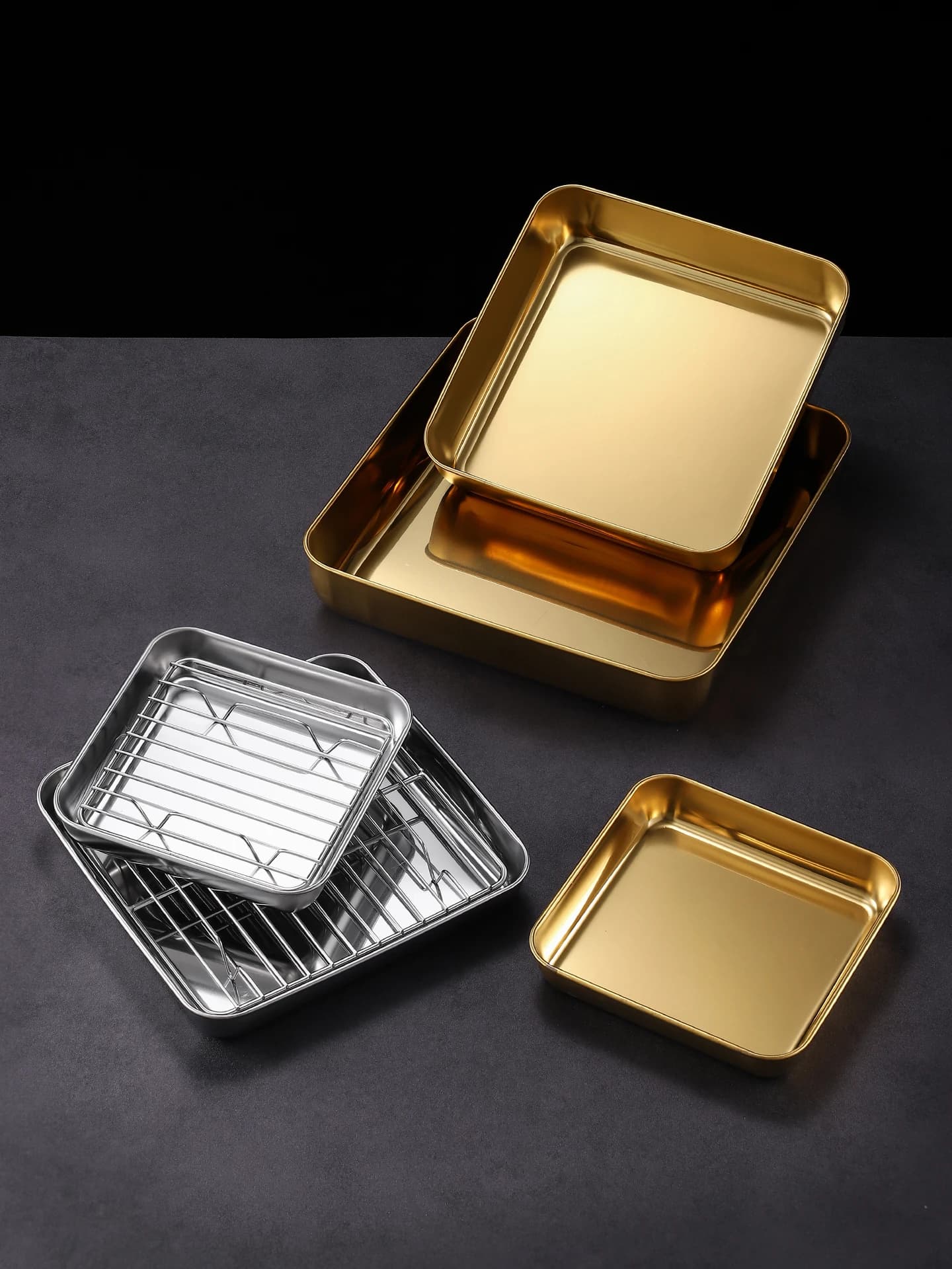 Stainless Steel Air Fryer Tray With Drying Grid, Commercial, Flat Bottom, Square, Food, Dishwasher Washing Machine