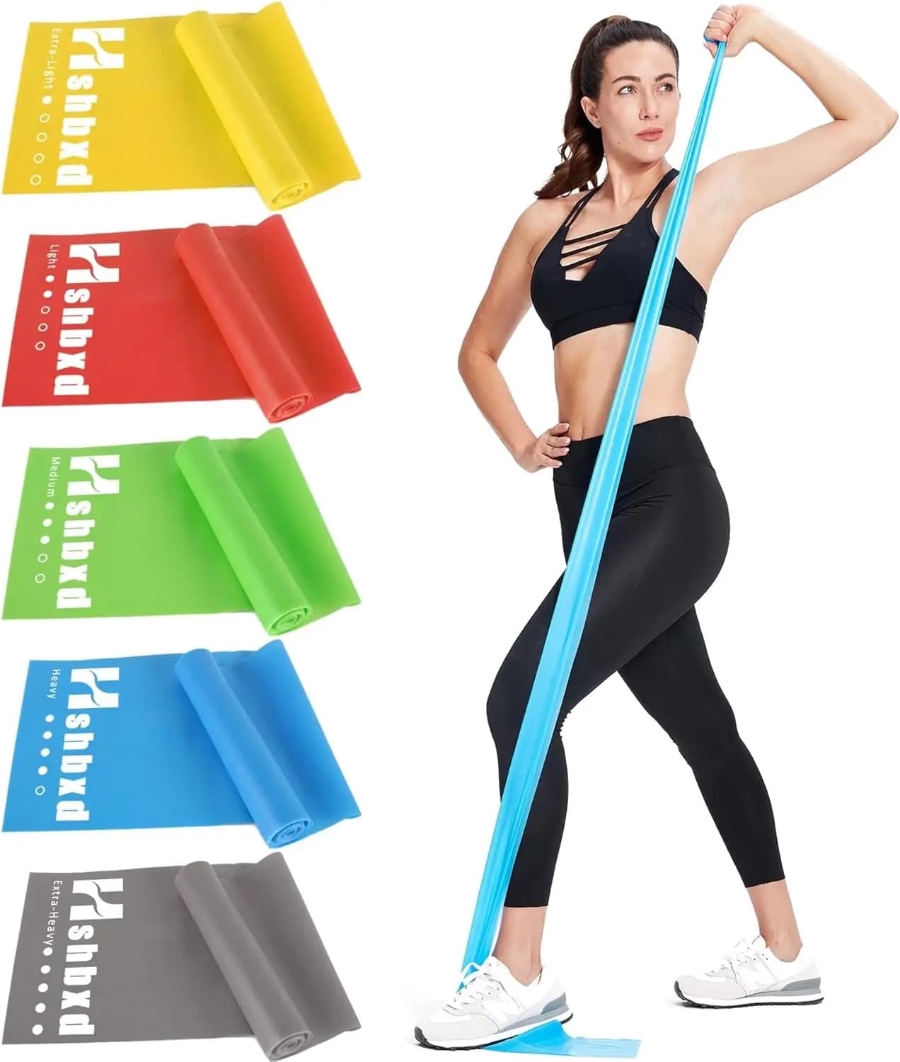 Set di Bande Elastiche, 5 Livelli, Senza Lattice, per Yoga, Pilates, Riabilitazione e Palestra Domestica