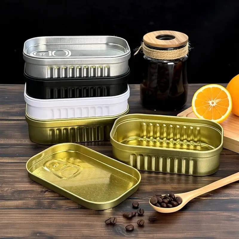 1PCS Sardine Can Shaped Storage Tin Box Tinplate Sealed Container With Lid Organizer For Accessories Sundries Daily Storage Use