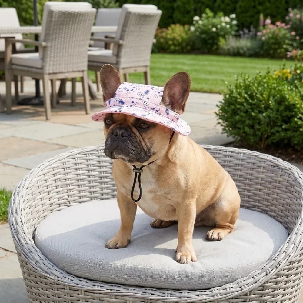 Soft Cartoon Animal Dog Fisherman Hat Adjustable Breathable Dog Sunscreen Hat Ear Exposed Red Bow Pet Baseball Cap Photography