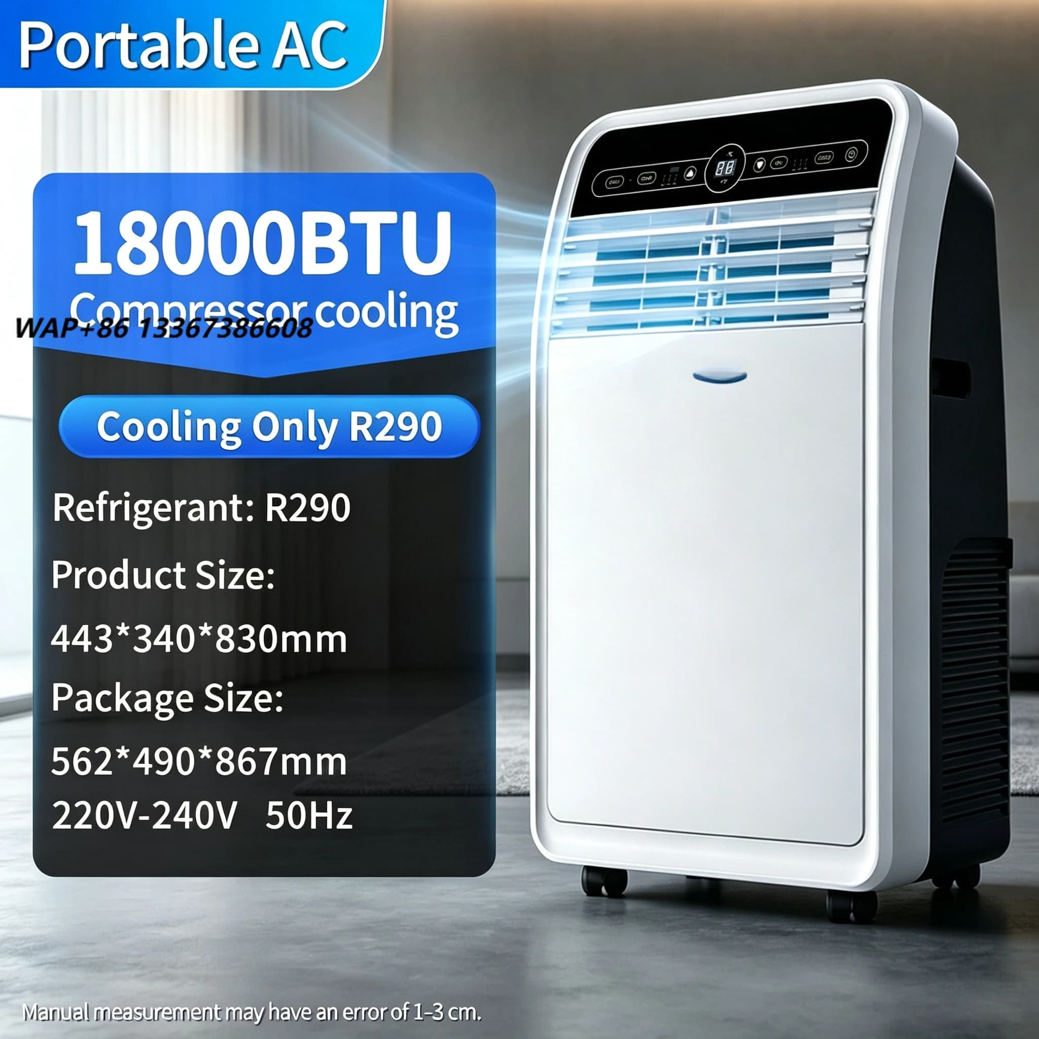 5000-18000BTU Portable Air Conditioner Smart 3-in-1 Cooling Heating Dehumidifier LED Display Mobile AC with R290 for Home