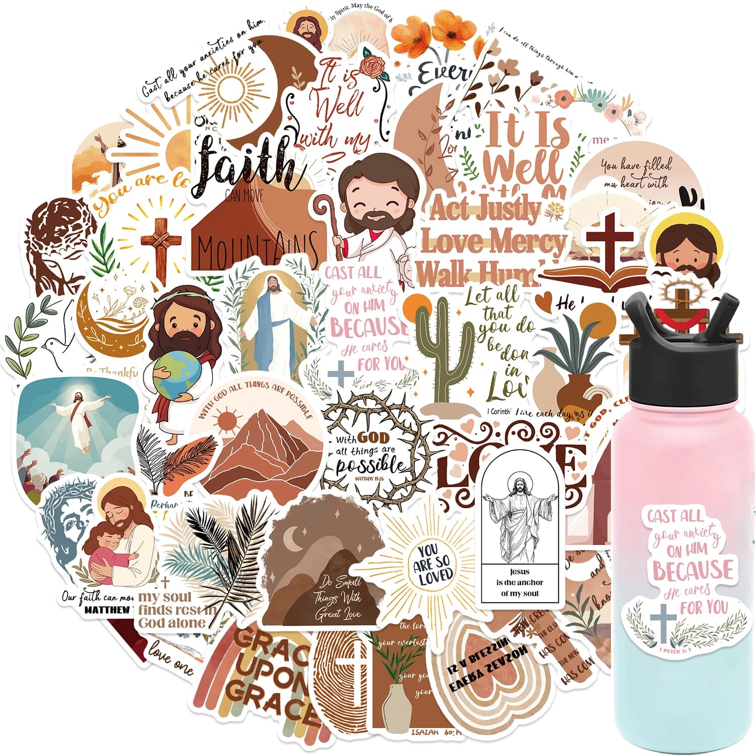 50 pezzi Boho Bibbia Cartoon Gesù Preghiera cristiana Adesivi Estetici Bagagli fai da te Motore Notebook Benedizione Graffiti Decalcomanie Adesivo