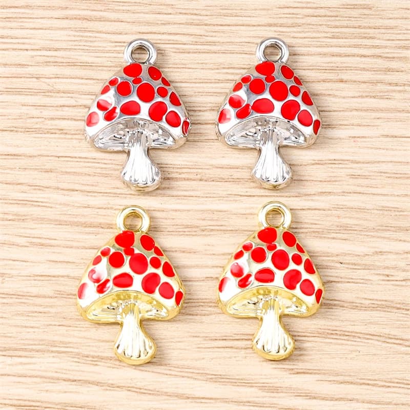 5 pezzi 16x24mm carino smalto lega cibo fungo pendenti con ciondoli per creazione di gioielli orecchini pendenti fai da te collane accessori braccialetto