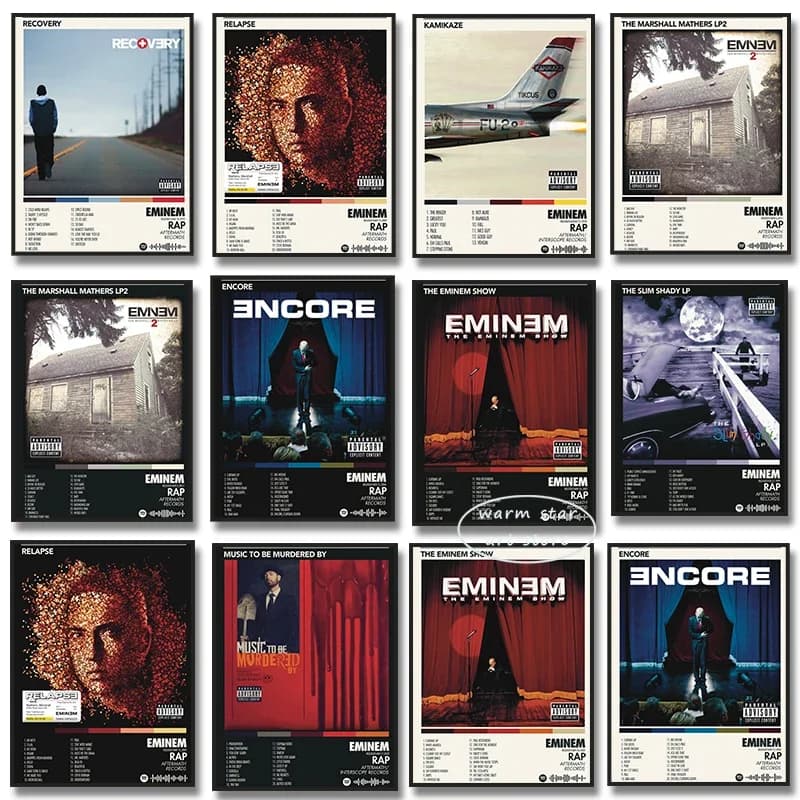 Rapper pop anni '80 Eminem Poster Estetico Cantante Hip Hop Album musicale Copertina Singola Ep Stampa su tela Wall Art Studente Dormitorio Arredamento