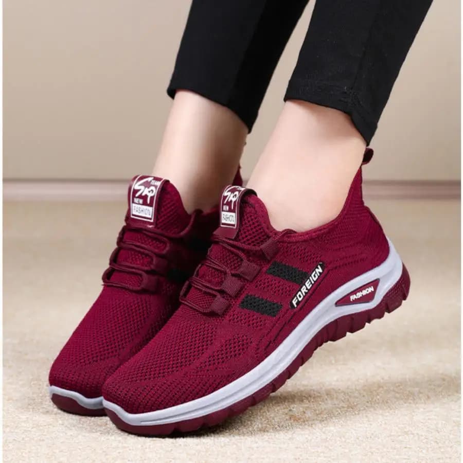 Sneakers da Donna in Mesh Traspirante Bordeaux, Scarpe Casual Leggere con Suola Morbida per Camminata