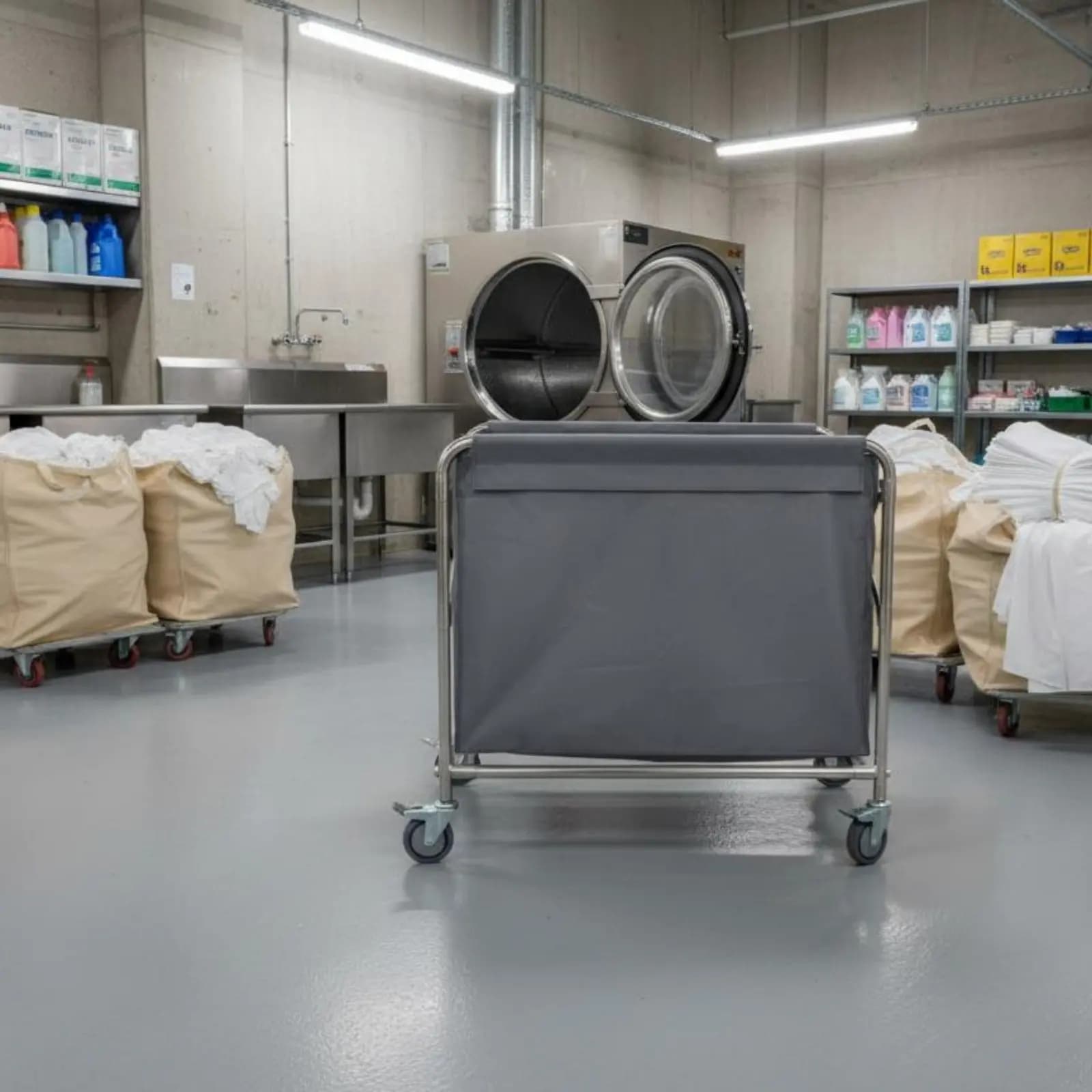 Carrello per Biancheria in Acciaio Inossidabile con Borsa Rimovibile, Carrello Pieghevole con Ruote, Attrezzatura per Pulizie per Addetti alle Pulizie, Ospedali