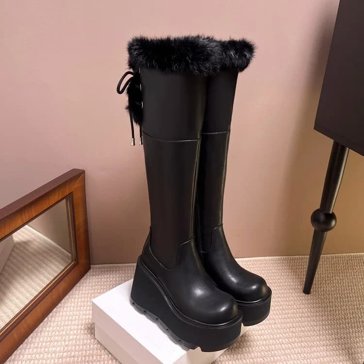 Fur Special Style Expose Toes Winter Over-The-Knee Women Boots Stiletto High Heel Slip On Design Large Size Peep Toe Shoes