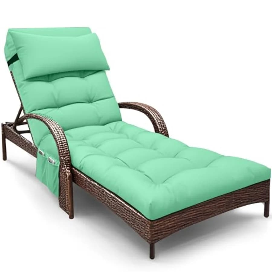 Cuscino per chaise longue da esterno impermeabile, cuscino per sedia a sdraio per mobili da esterno 71 x 21 x 4 pollici, cuscino da patio con cinghie