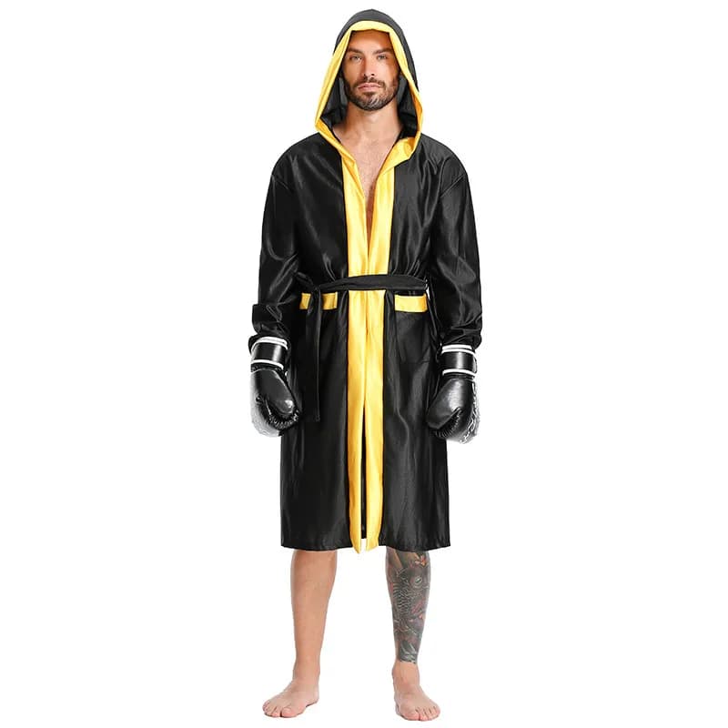 Boxing Robe Adult Male Boxer Competition Cosplay Game Clothes Black Hooded Jacket Cape Sweatpants Suit Stage Performance Costume