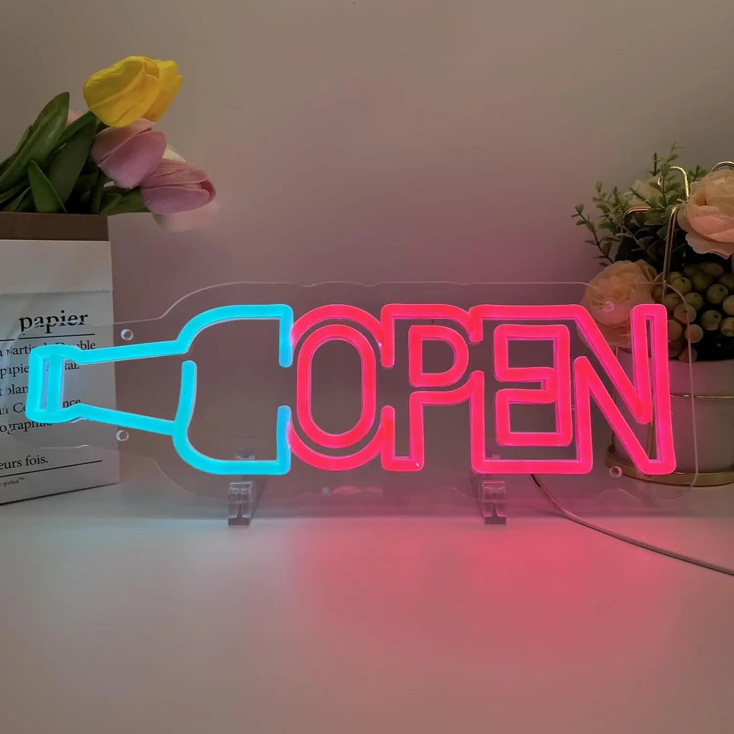 Insegna al Neon Dimmerabile USB - "APERTO" per Decorazione Murale, Casa, Man Cave, Feste a Tema Birra e Pub (Rosa)