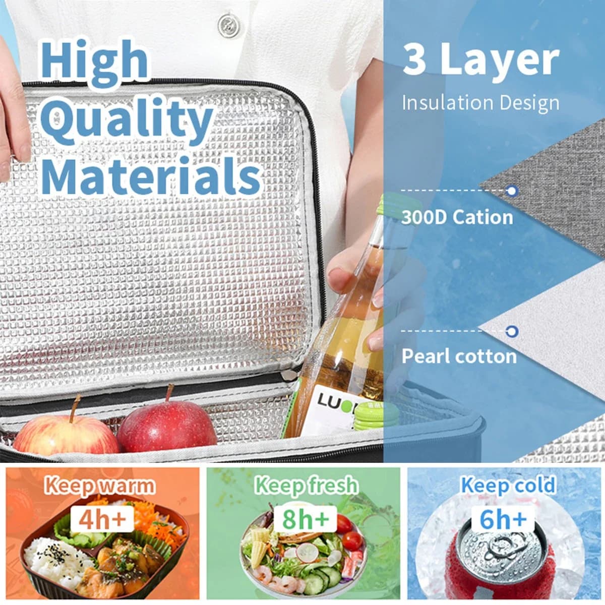 Insulated aluminum sheet lunch bag, insulated square bag for employees and students to bring food