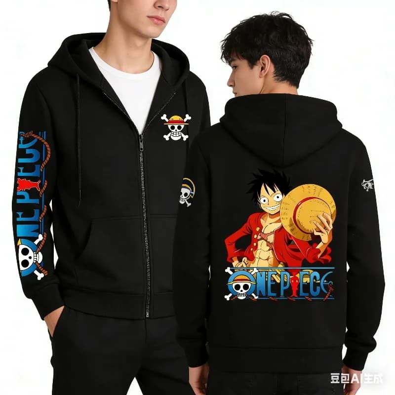 Felpa con Cappuccio Anime Primavera 2026 con Zip per Uomo e Donna, One Piece Luffy, Streetwear Casual Y2k, Stampa Grafica, Giacca a Maniche Lunghe
