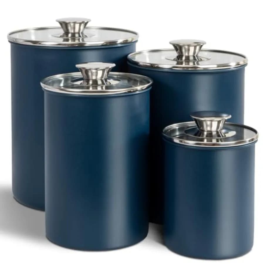Stainless Steel Food Canister Set of 4-Piece, 16/49/85/132 oz, Airtight Containers with Glass Lid for Tea, Coffee, Sugar, Flour