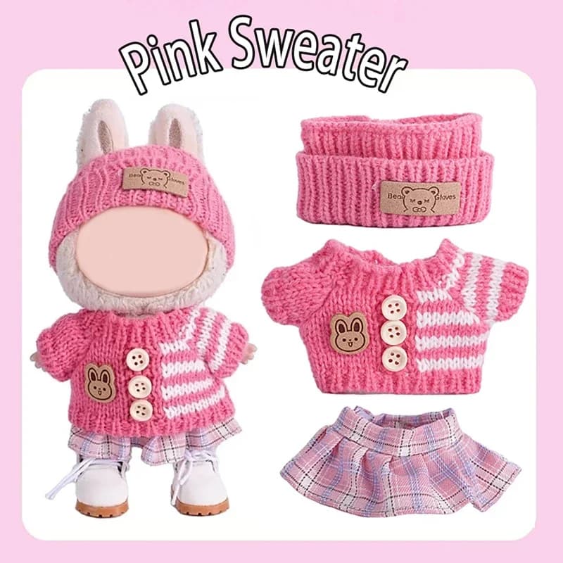 1 set di combinazioni di abbigliamento rosa adatte per Labubu (foulard + maglione + gonna in stile combinato, esclusi le bambole) bambola fai da te